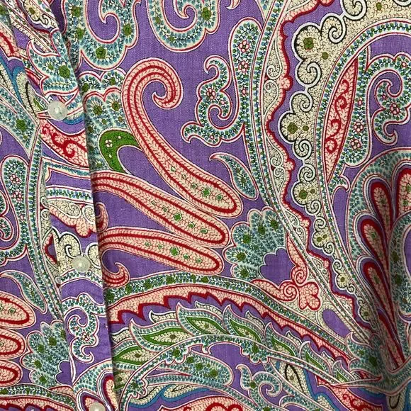 LAUREN RALPH LAUREN Shirt Top Linen Paisley Print Art ColorButton Up Down XL - Picture 6 of 12